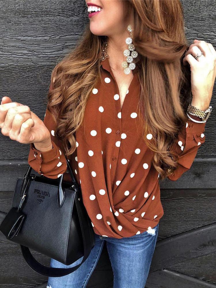 Blouses Polka Dot Button Long Sleeve Blouse - LuckyFash™