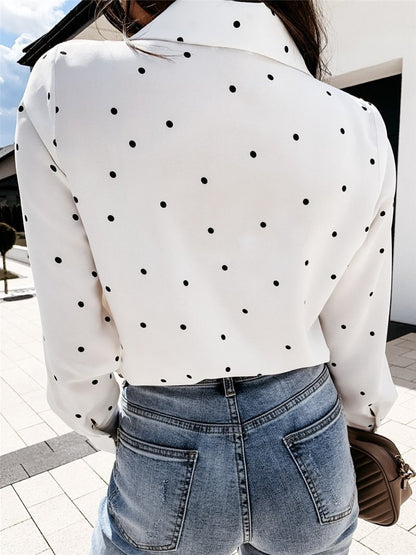 Blouses Polka Dot Button Pocket Long Sleeve Blouse - LuckyFash™