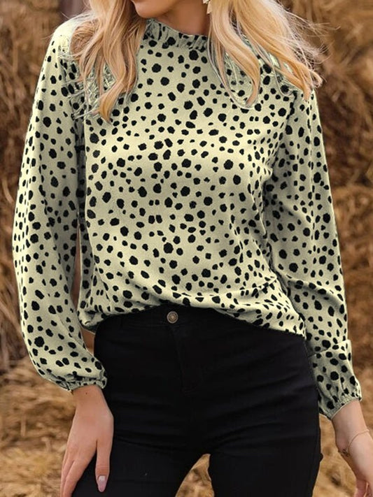 Blouses Polka Dot Crew Neck Long Sleeve Blouse - LuckyFash™