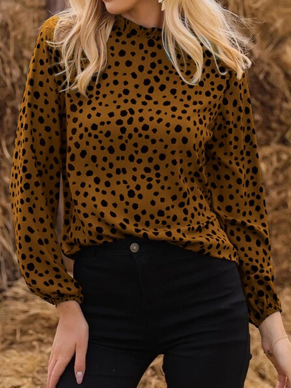 Blouses Polka Dot Crew Neck Long Sleeve Blouse - LuckyFash™