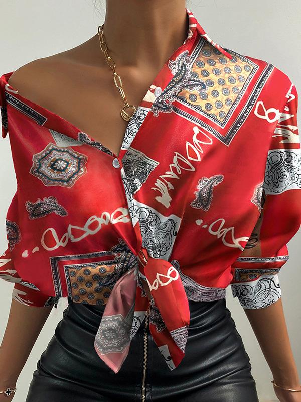 Women's Blouses Printed Button Lantern Sleeves Blouses - LuckyFash™