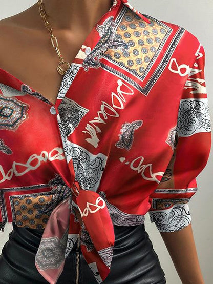 Women's Blouses Printed Button Lantern Sleeves Blouses - LuckyFash™