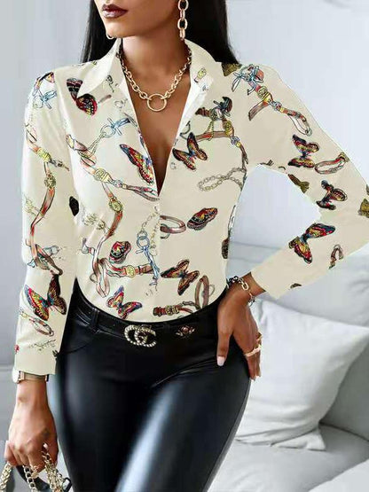 Women's Blouses Printed Contrasting Long Sleeve Slim Blouses - LuckyFash™