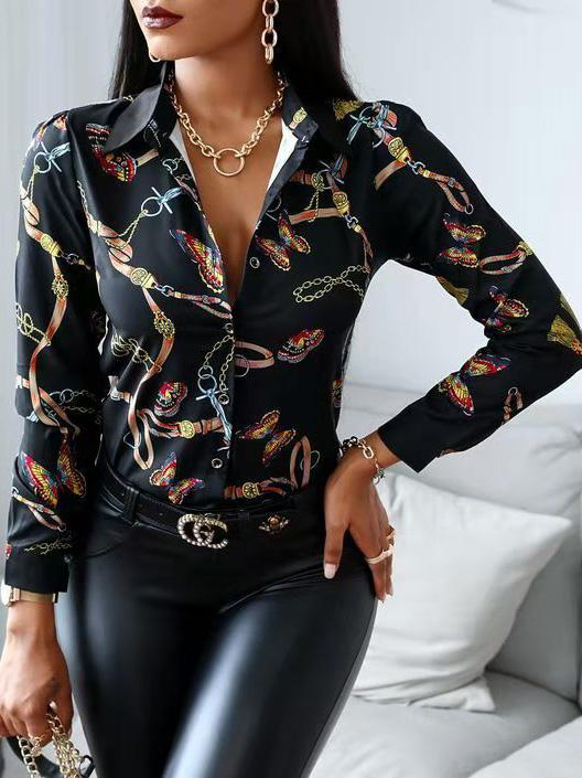 Women's Blouses Printed Contrasting Long Sleeve Slim Blouses - LuckyFash™