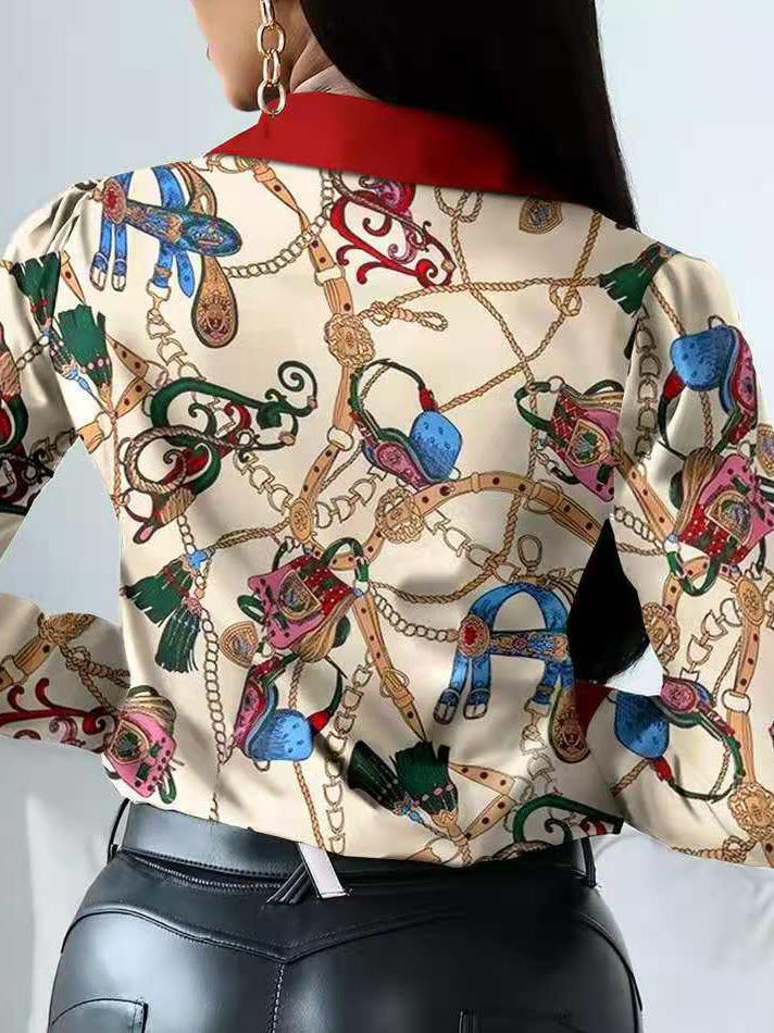 Women's Blouses Printed Contrasting Long Sleeve Slim Blouses - LuckyFash™