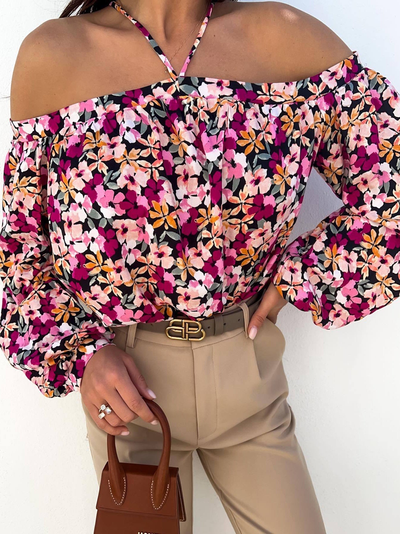 Women's Blouses Printed Halter Off Shoulder Long Sleeve Blouse - LuckyFash™