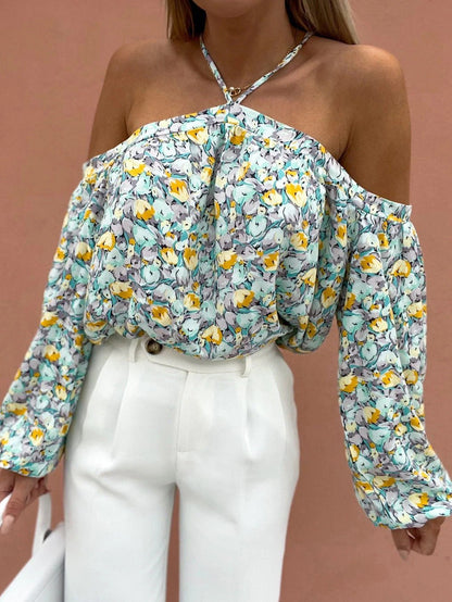 Women's Blouses Printed Halter Off Shoulder Long Sleeve Blouse - LuckyFash™