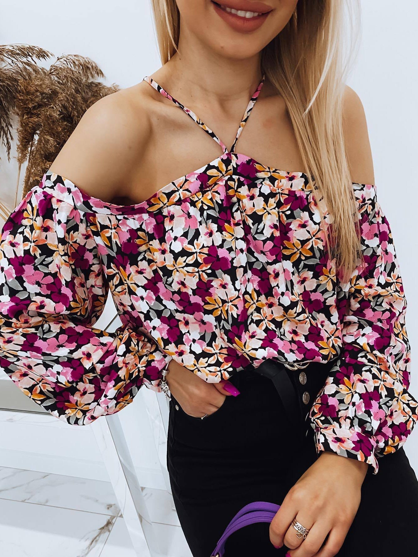 Women's Blouses Printed Halter Off Shoulder Long Sleeve Blouse - LuckyFash™