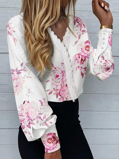 Women's Blouses Printed Lace Long Sleeve Blouse - LuckyFash™