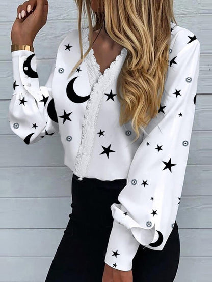 Women's Blouses Printed Lace Long Sleeve Blouse - LuckyFash™