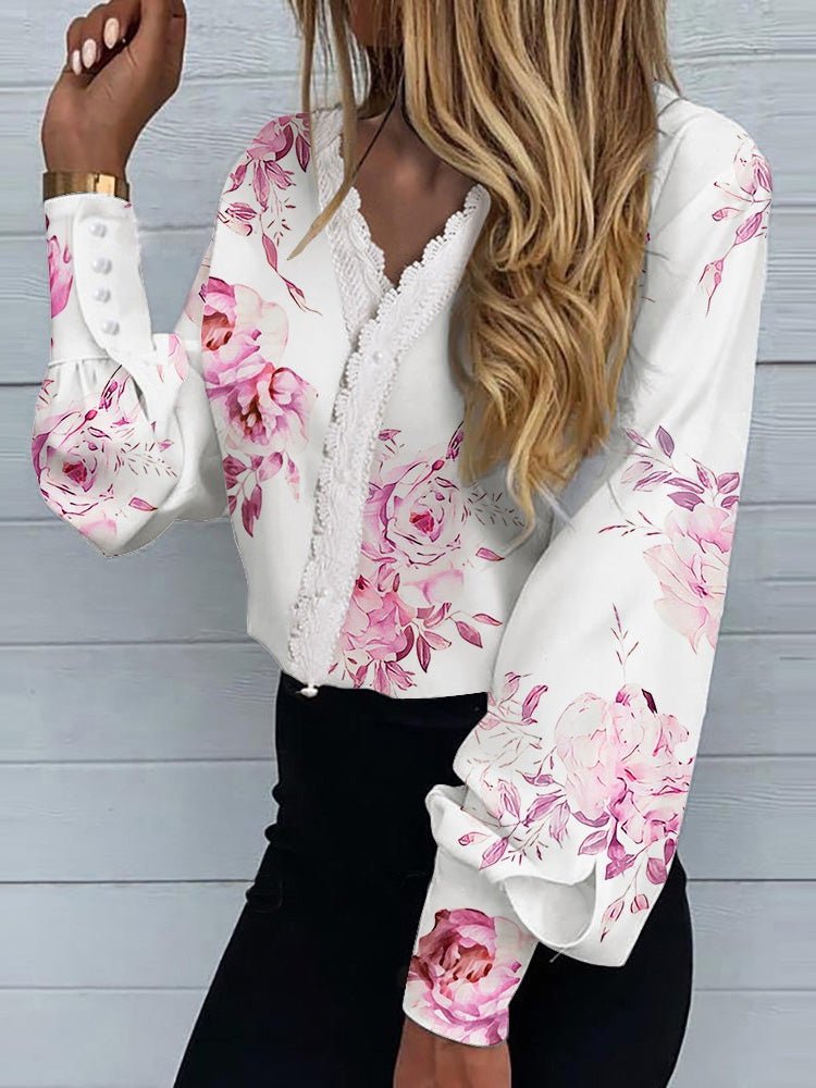 Women's Blouses Printed Lace Long Sleeve Blouse - LuckyFash™