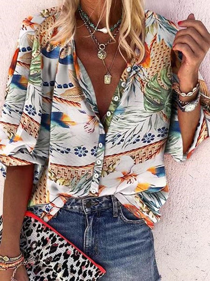 Women's Blouses Printed Lapel Button Casual Blouse - LuckyFash™