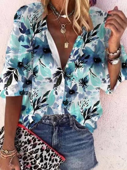 Women's Blouses Printed Lapel Button Casual Blouse - LuckyFash™