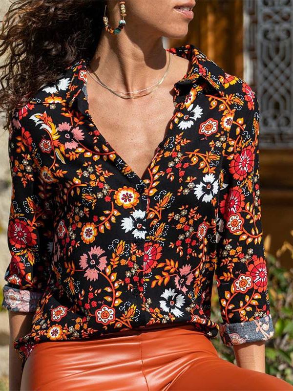 Women's Blouses Printed Lapel Button Long Sleeve Blouse - LuckyFash™