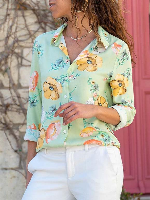 Women's Blouses Printed Lapel Button Long Sleeve Blouse - LuckyFash™