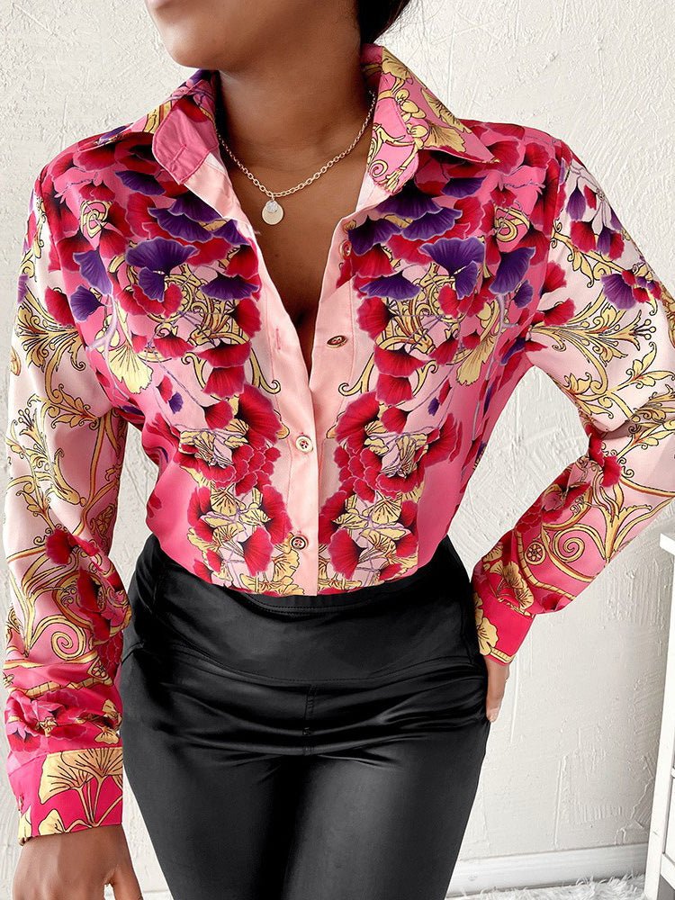 Women's Blouses Printed Lapel Button Long Sleeve Blouse - LuckyFash™