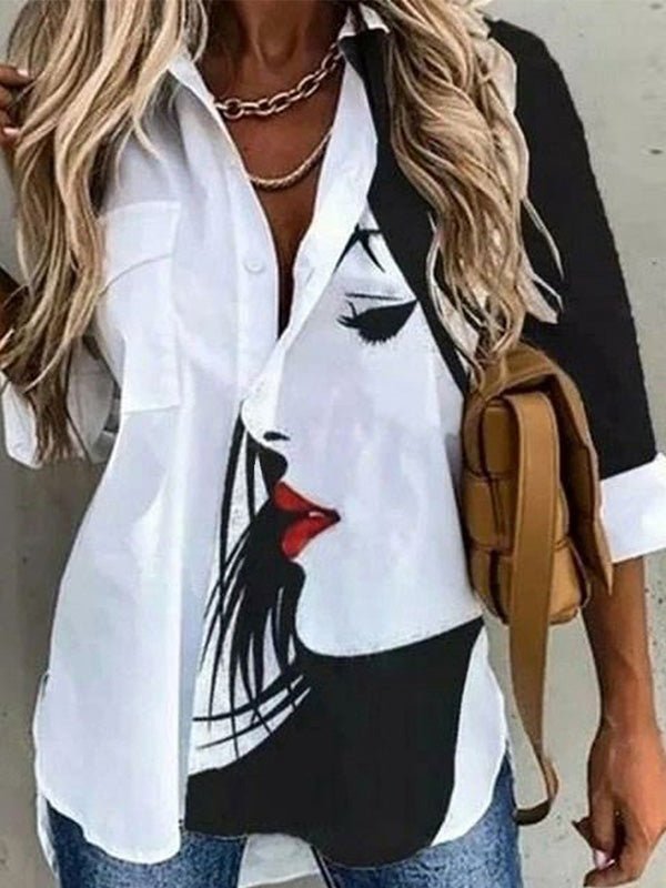 Women's Blouses Printed Lapel Button Long Sleeve Blouse - LuckyFash™