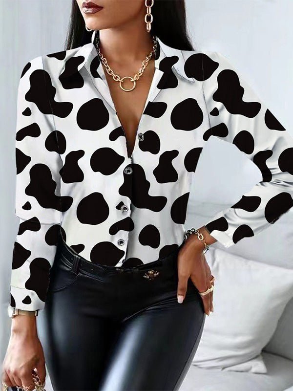 Women's Blouses Printed Lapel Button Long Sleeve Blouse - LuckyFash™