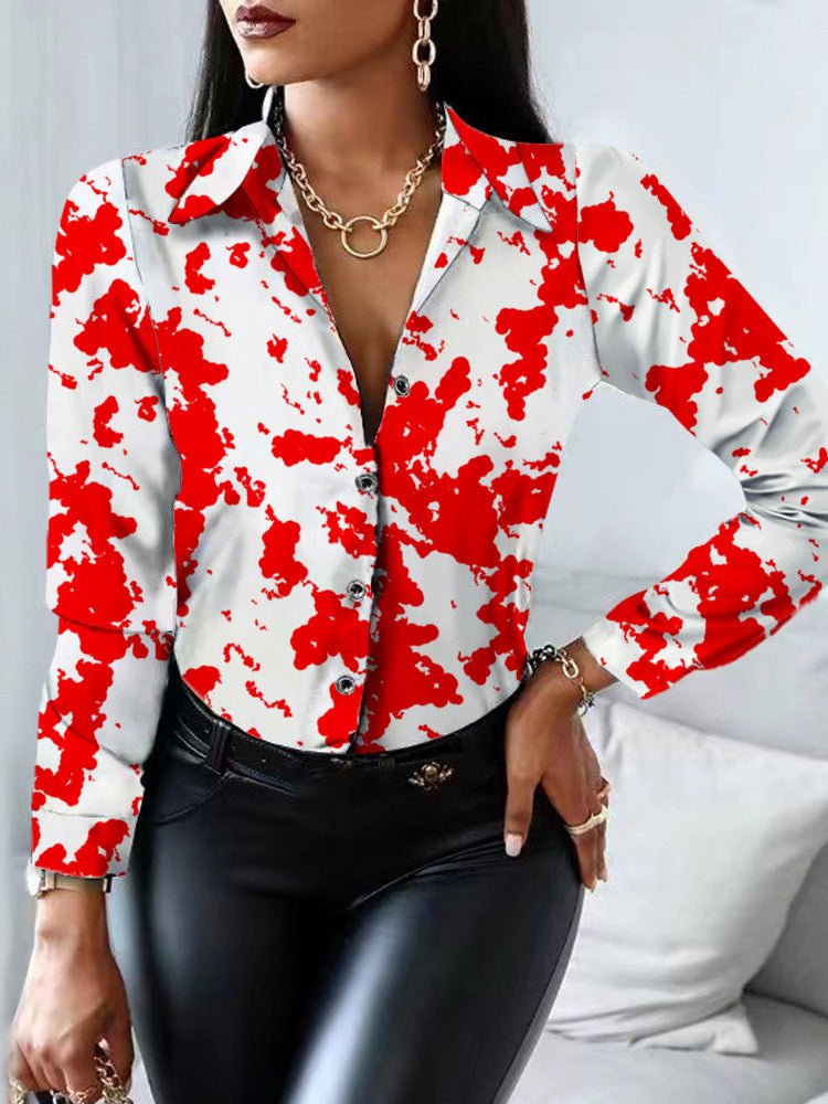 Women's Blouses Printed Lapel Button Long Sleeve Blouse - LuckyFash™