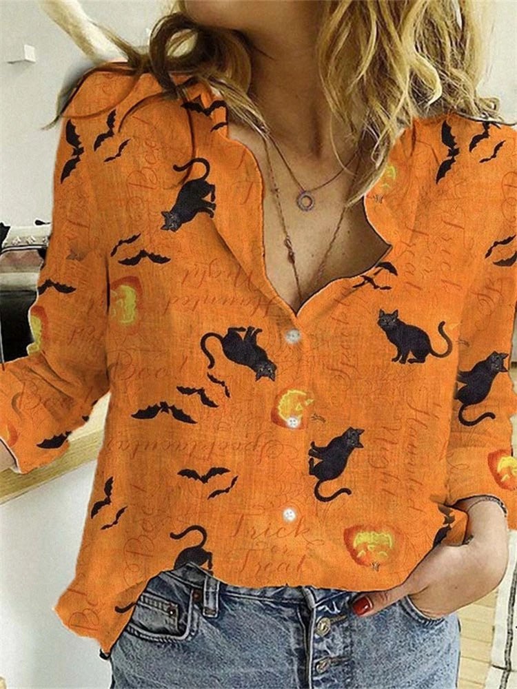 Women's Blouses Printed Lapel Button Long Sleeve Casual Blouses - LuckyFash™