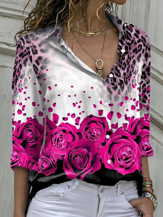 Women's Blouses Printed Lapel Single Breasted Long Sleeve Blouse - LuckyFash™