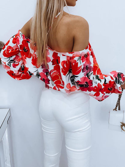 Women's Blouses Printed One-Shoulder Long Sleeve Blouse - LuckyFash™