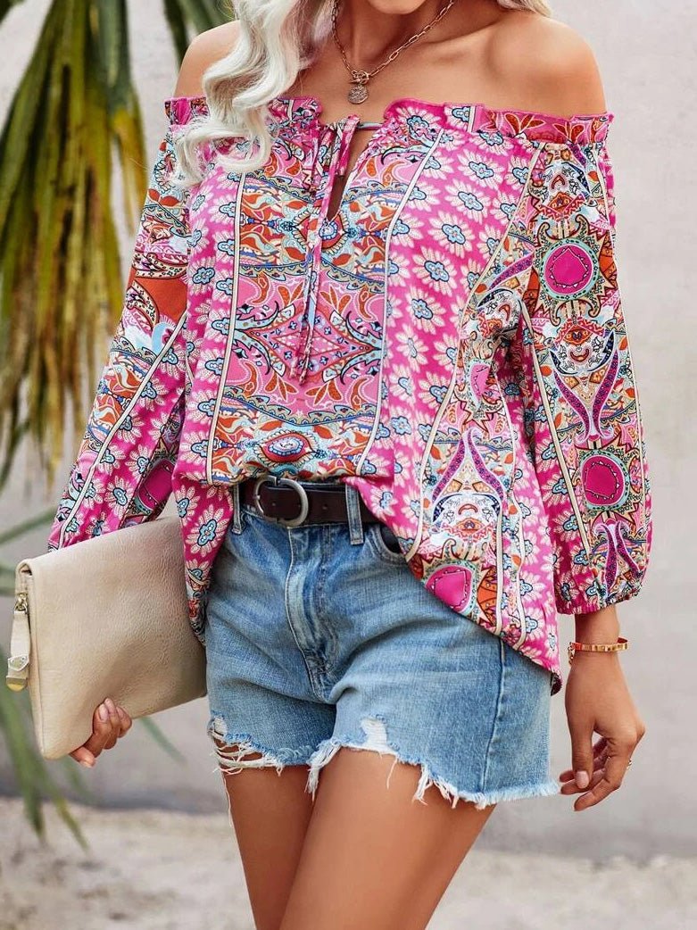 Women's Blouses Printed One-Shoulder Long Sleeve Blouse - LuckyFash™