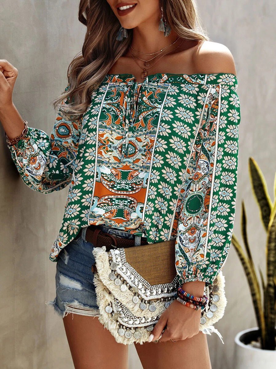 Women's Blouses Printed One-Shoulder Long Sleeve Blouse - LuckyFash™