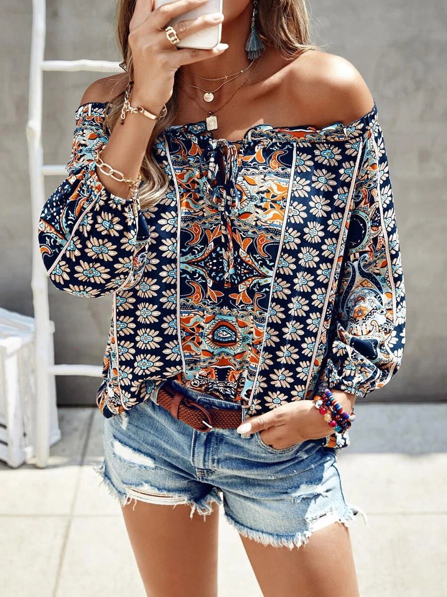 Women's Blouses Printed One-Shoulder Long Sleeve Blouse - LuckyFash™