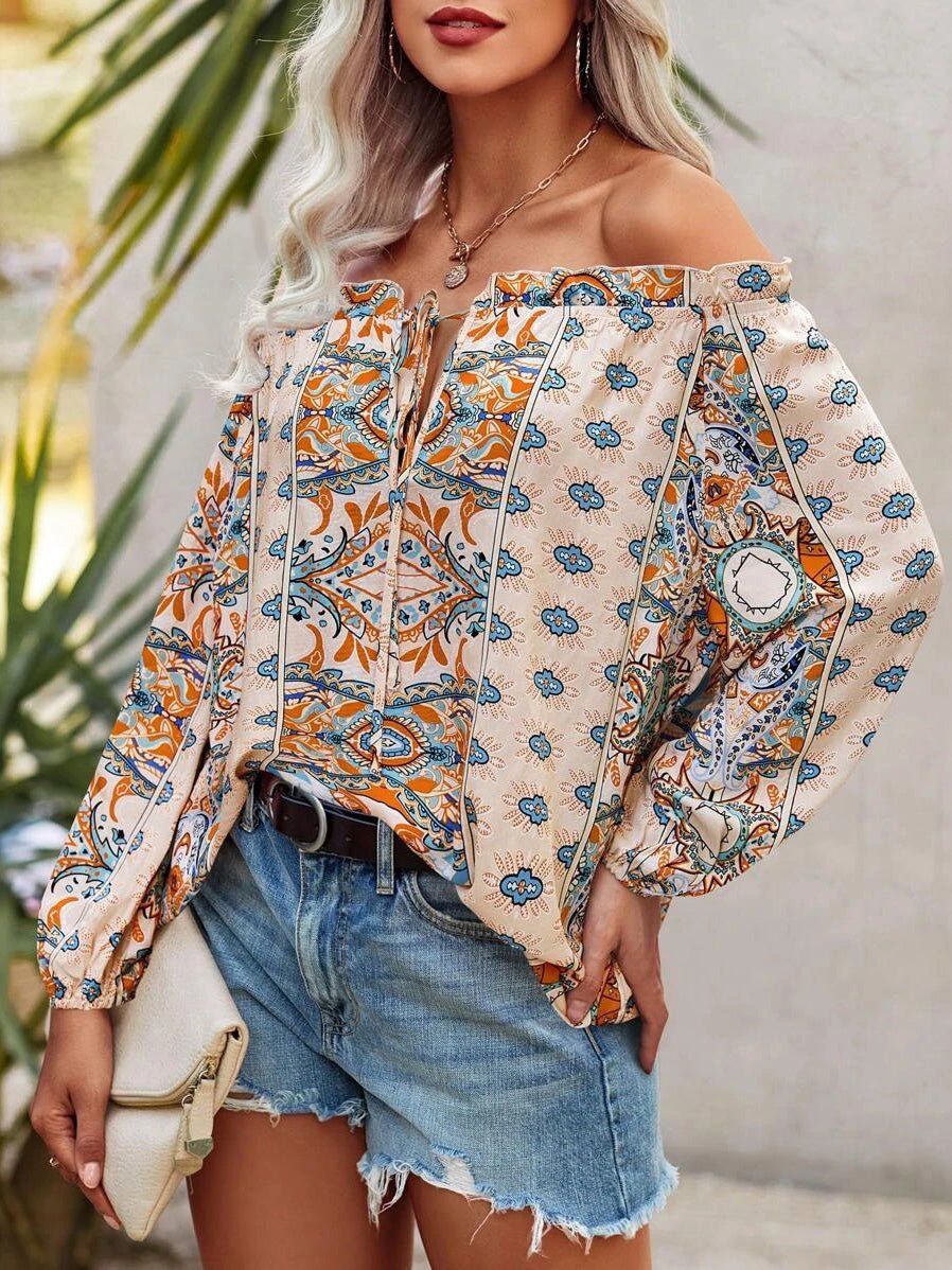 Women's Blouses Printed One-Shoulder Long Sleeve Blouse - LuckyFash™