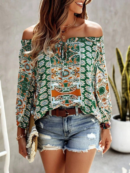 Women's Blouses Printed One-Shoulder Long Sleeve Blouse - LuckyFash™