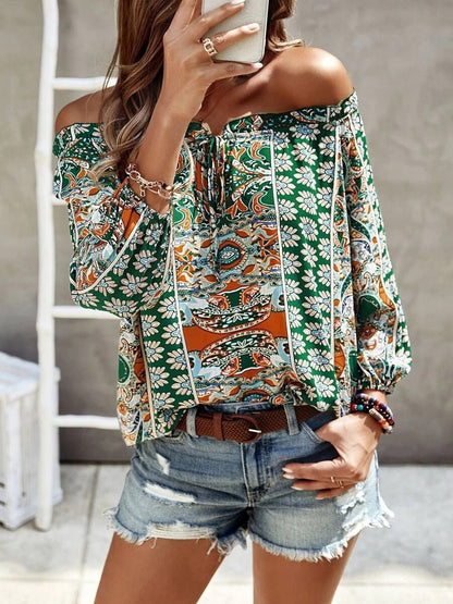 Women's Blouses Printed One-Shoulder Long Sleeve Blouse - LuckyFash™