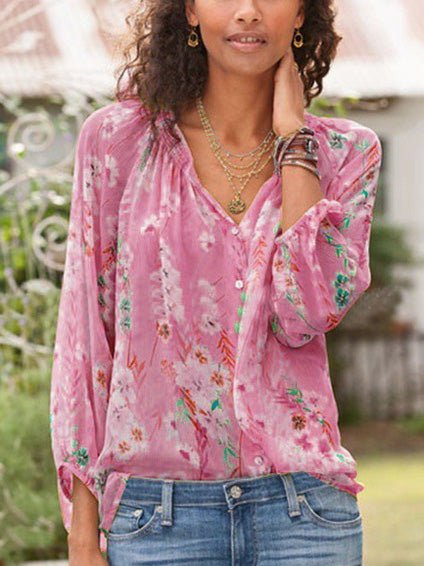 Women's Blouses Printed Stand Collar 3/4 Sleeves Blouse - LuckyFash™