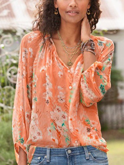 Women's Blouses Printed Stand Collar 3/4 Sleeves Blouse - LuckyFash™