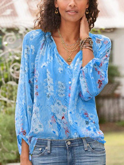 Women's Blouses Printed Stand Collar 3/4 Sleeves Blouse - LuckyFash™