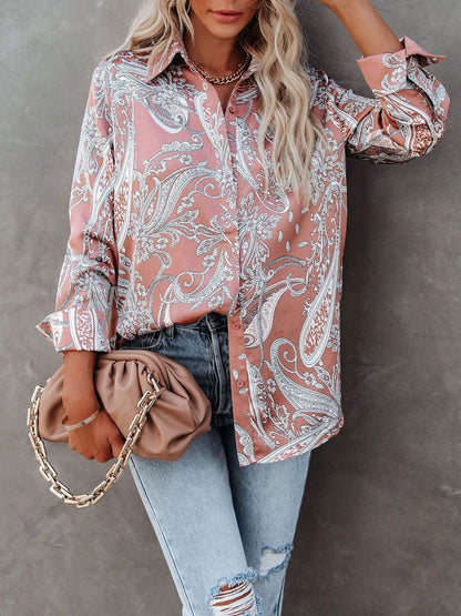 Women's Blouses Printed Stand Collar Button Long Sleeve Blouse - LuckyFash™