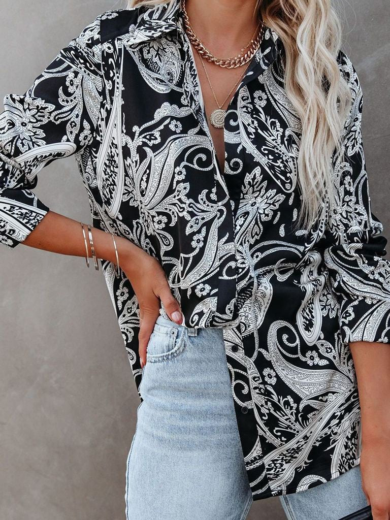 Women's Blouses Printed Stand Collar Button Long Sleeve Blouse - LuckyFash™