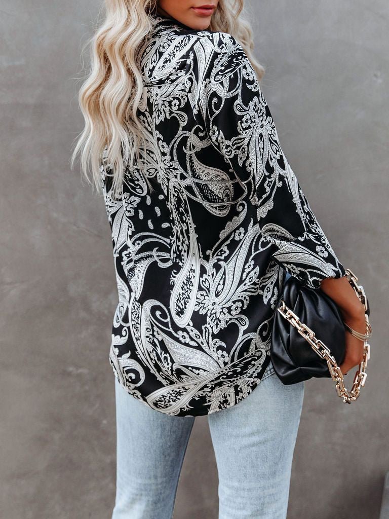 Women's Blouses Printed Stand Collar Button Long Sleeve Blouse - LuckyFash™