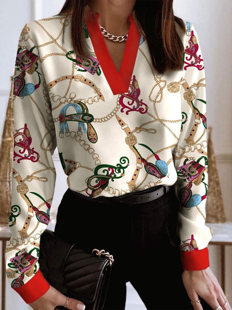 Women's Blouses Printed V-Neck Long Sleeve Blouse - LuckyFash™