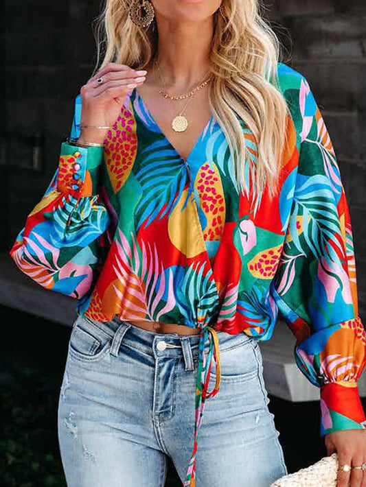 Women's Blouses Printed V-Neck Long Sleeve Casual Blouse - LuckyFash™