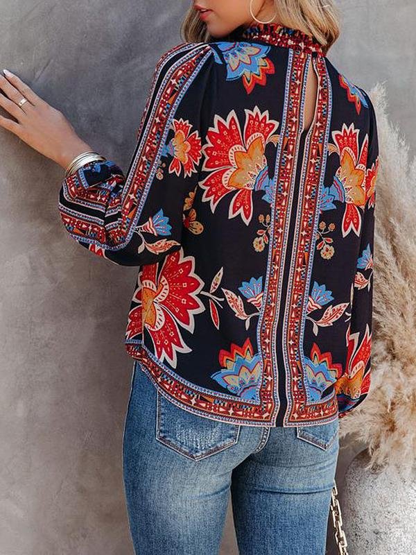 Women's Blouses Retro Print Lantern Long Sleeve Casual Blouse - LuckyFash™