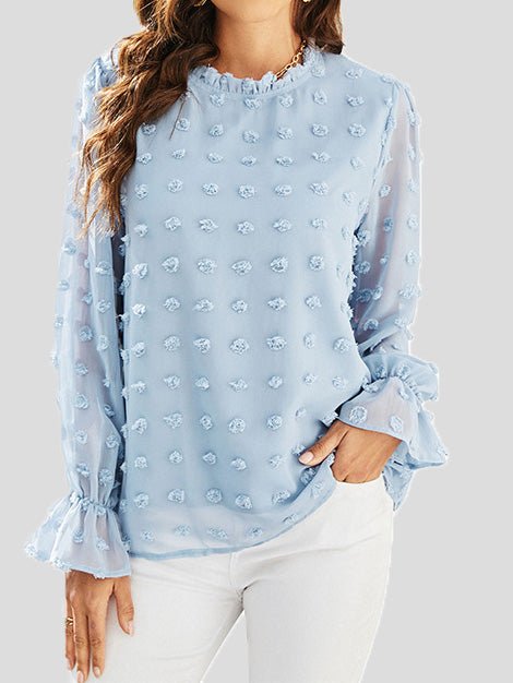 Women's Blouses Ruffle Neck Jacquard Long Sleeve Blouse - LuckyFash™