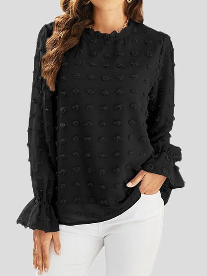 Women's Blouses Ruffle Neck Jacquard Long Sleeve Blouse - LuckyFash™