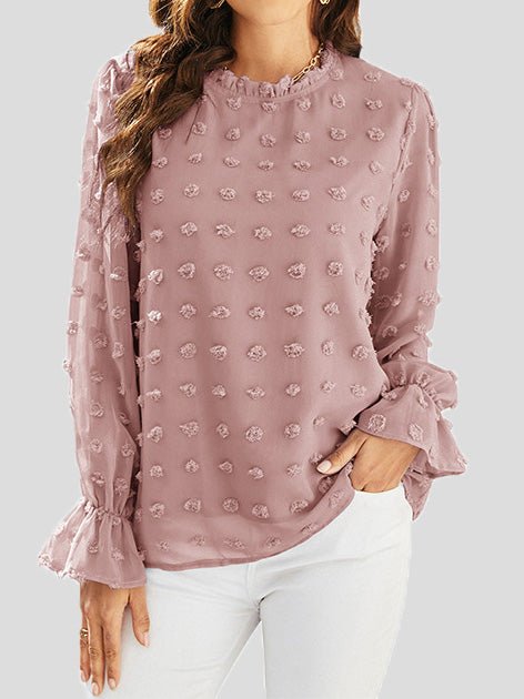 Women's Blouses Ruffle Neck Jacquard Long Sleeve Blouse - LuckyFash™