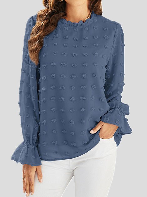 Women's Blouses Ruffle Neck Jacquard Long Sleeve Blouse - LuckyFash™