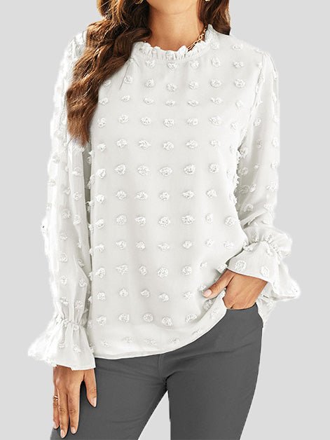 Women's Blouses Ruffle Neck Jacquard Long Sleeve Blouse - LuckyFash™