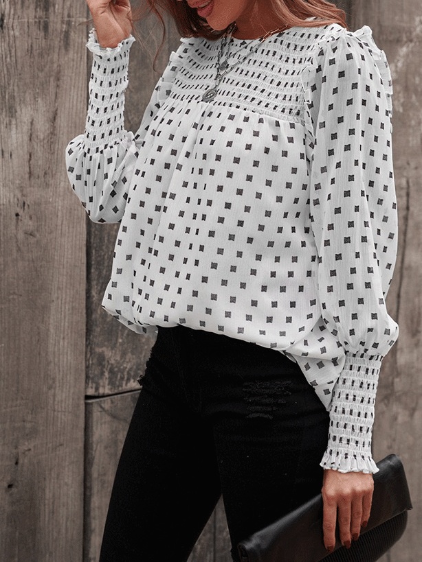 Women's Blouses Ruffled Lantern Sleeve Polka Dot Blouse - LuckyFash™