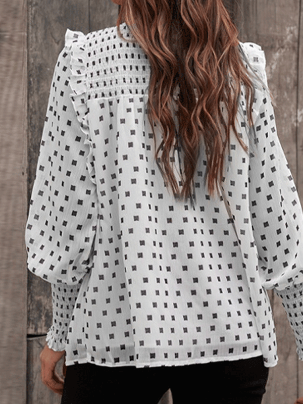 Women's Blouses Ruffled Lantern Sleeve Polka Dot Blouse - LuckyFash™