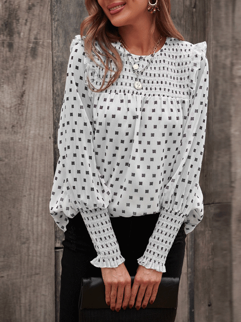 Women's Blouses Ruffled Lantern Sleeve Polka Dot Blouse - LuckyFash™