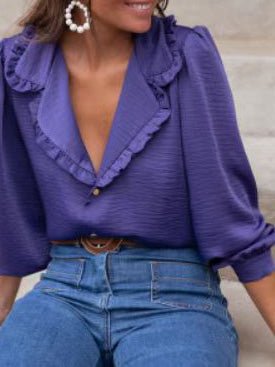 Blouses Ruffled Lapel Single-Breasted Blouses - LuckyFash™